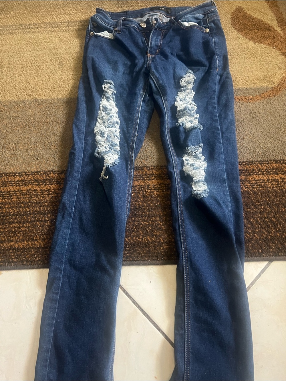 Dark Blue Distressed Women's Jeans